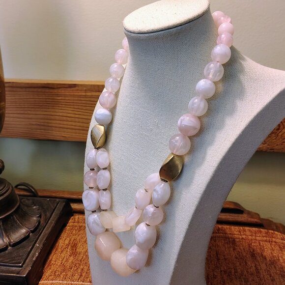 Vtg Natural Spinel Rose Pink Gemstone Chunky Necklace with Glass - Picture 3 of 6